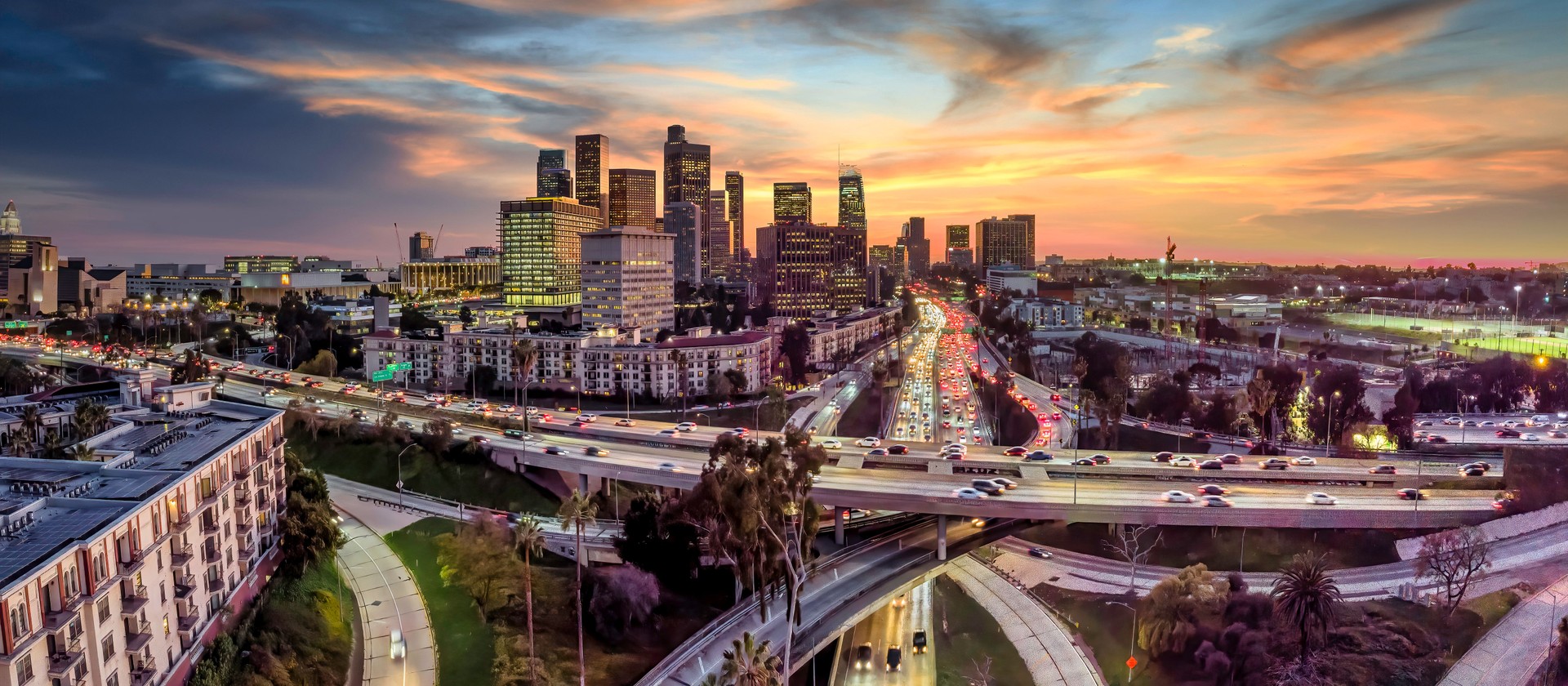 Los Angeles skyline at sunset